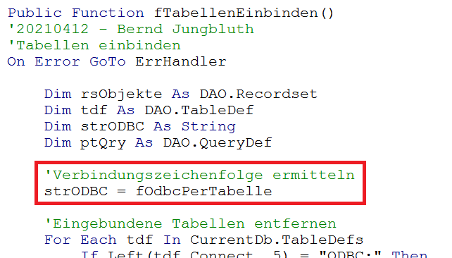 Einbinden mit fOdbcPerTabelle